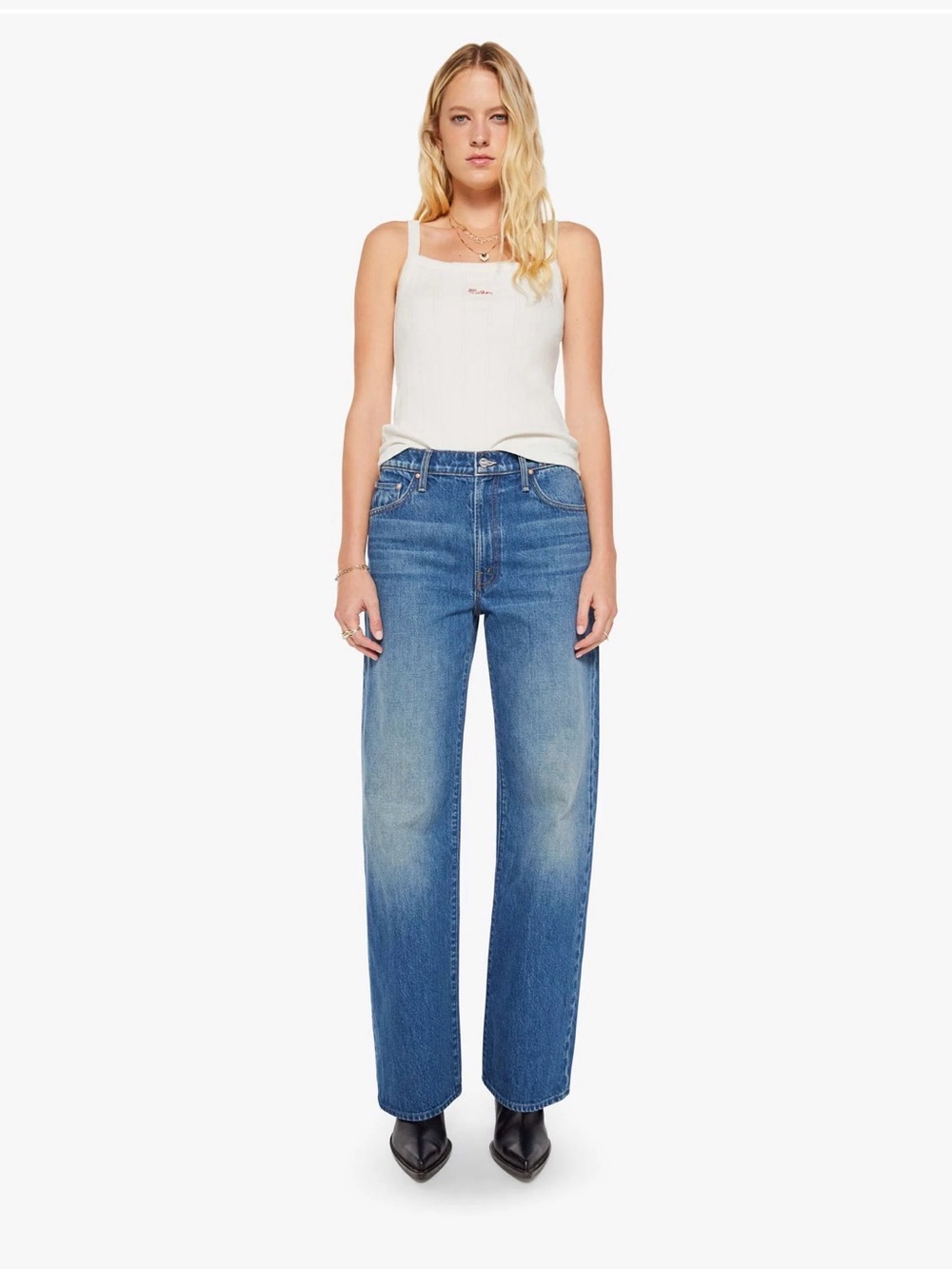 Mother The Dodger Flood Classic High -Rise Straight Leg Women Jeans - Blue - Picture 2 of 10